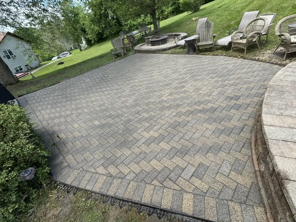 Paver patio with fire pit installed in Dutchess County NY
